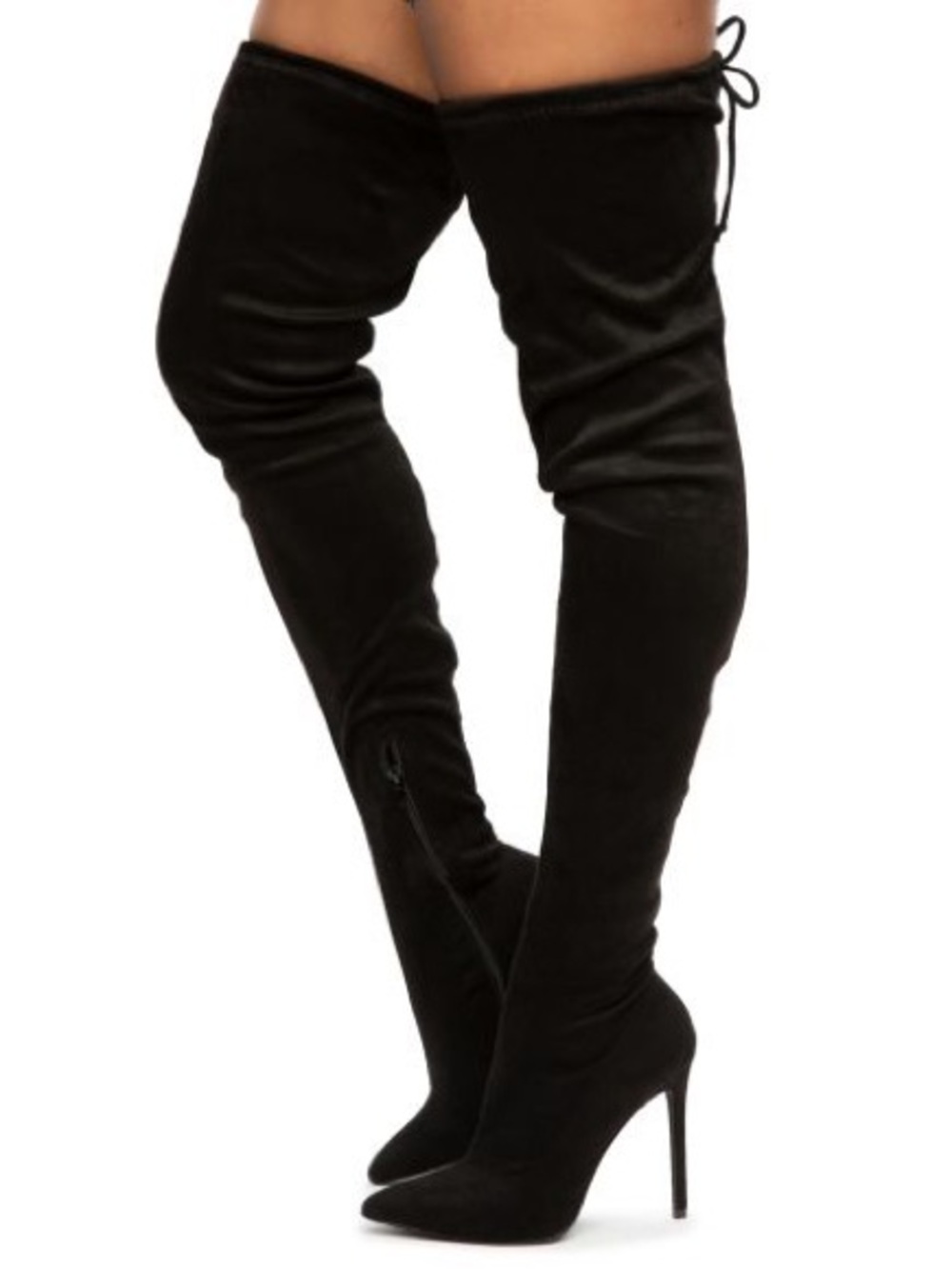 Liliana Black Suede Thigh High Heel Boot Size 8.5